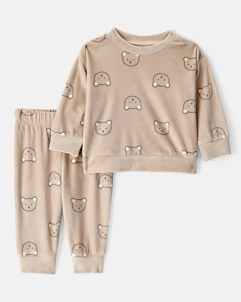 Set conjunto 2 piezas osito camisa pantalon beige bebe niño Carters 1U021110