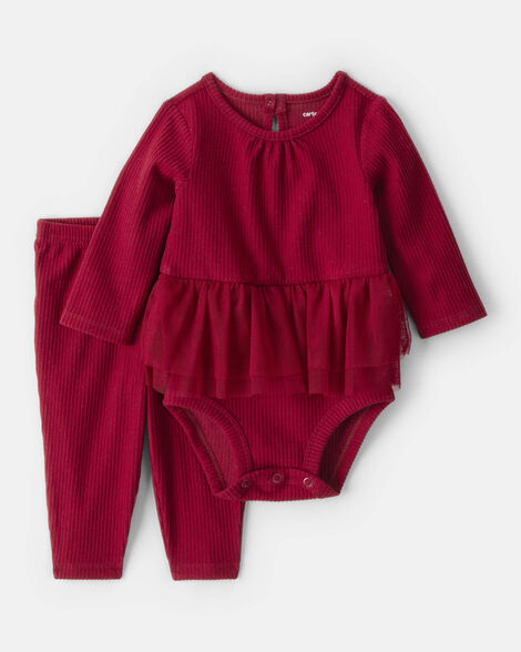 Set conjunto 2 piezas mameluco pantalon rojo bebe niña Carters 1U046410