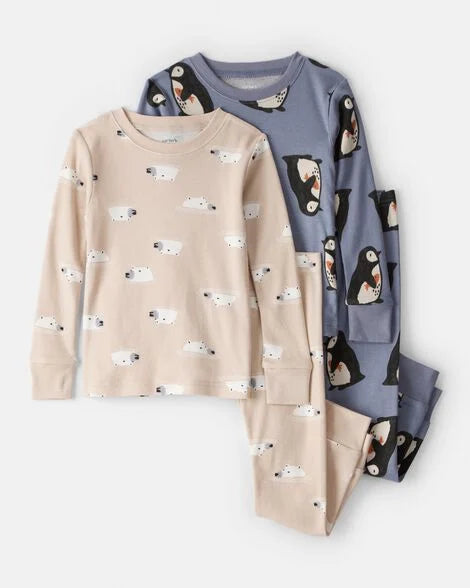 Set 2 pijamas bebe niño pinguino azul beige Carters 1U048910