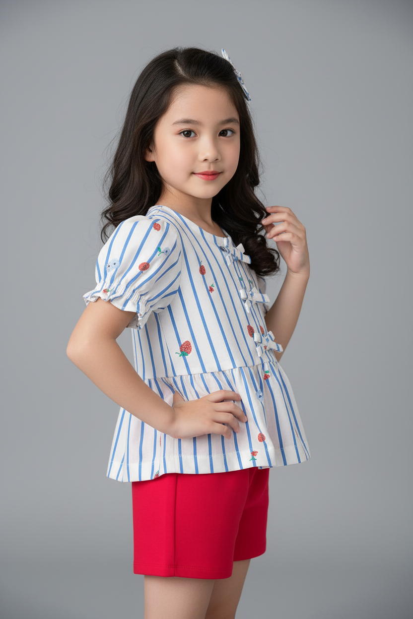 Set conjunto 2 piezas camisa azul short rojo bebe niña Carters 1U572410