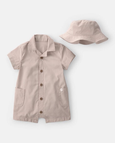 Set conjunto 2 piezas camisa overall gorro beige Khaki bebe niño Carters 1U590910