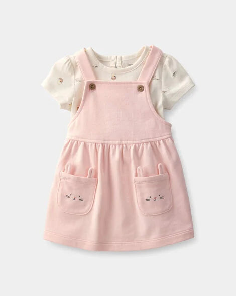 Set conjunto 2 piezas camisa mameluco beige overall rosado bebe niña Carters 1U616810