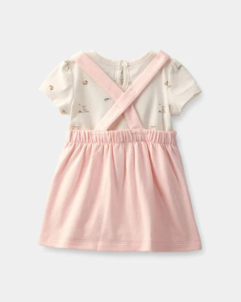 Set conjunto 2 piezas camisa mameluco beige overall rosado bebe niña Carters 1U616810