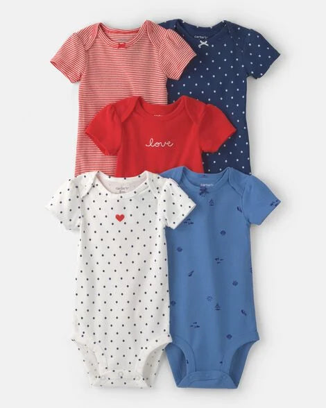 Set 5 mamelucos rojo azul blanco love bebe niño Carters 1U627110