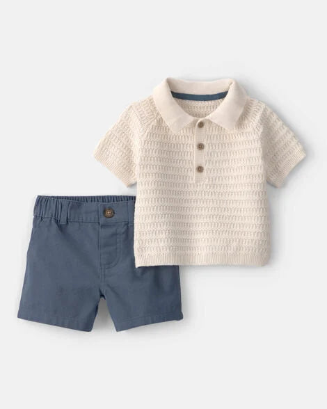 Set conjunto 2 piezas camisa polo blanca short azul bebe niño Carters 1U634610