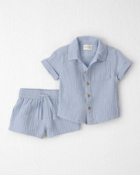 Set conjunto 2 piezas camisa azul short azul bebe niño Carters 1U866310