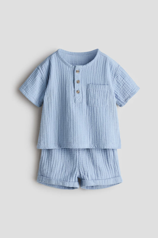 Set conjunto 2 piezas camisa short azul niño H&M 1330585002