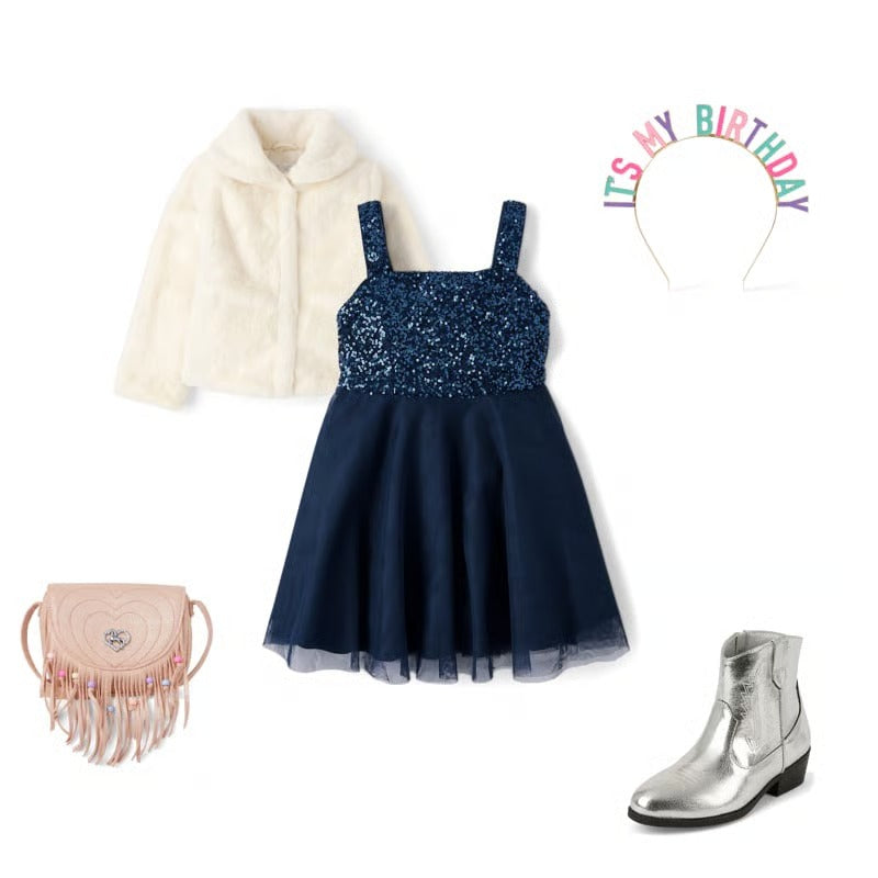 Vestido gala azul lentejuelas childrens place 49375728
