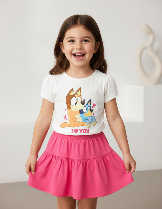 Set conjunto 2 piezas camisa blanca falda rosada niña bluey St Jacks 2000146703