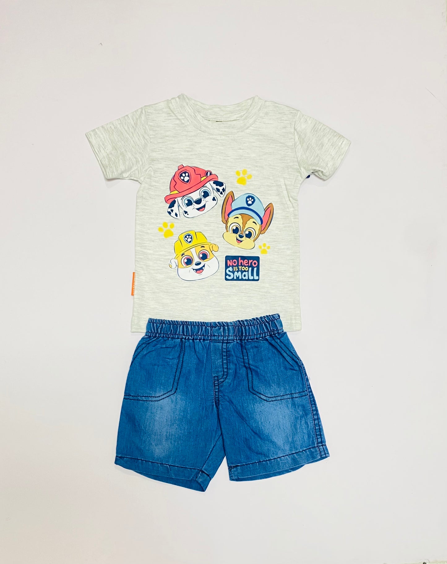 Set conjunto 2 piezas bebe niño camisa gris short azul oscuro Paw Patrol N9-PW-115B