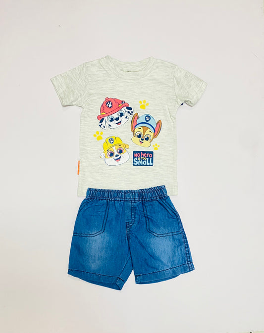 Set conjunto 2 piezas bebe niño camisa gris short azul oscuro Paw Patrol N9-PW-115B