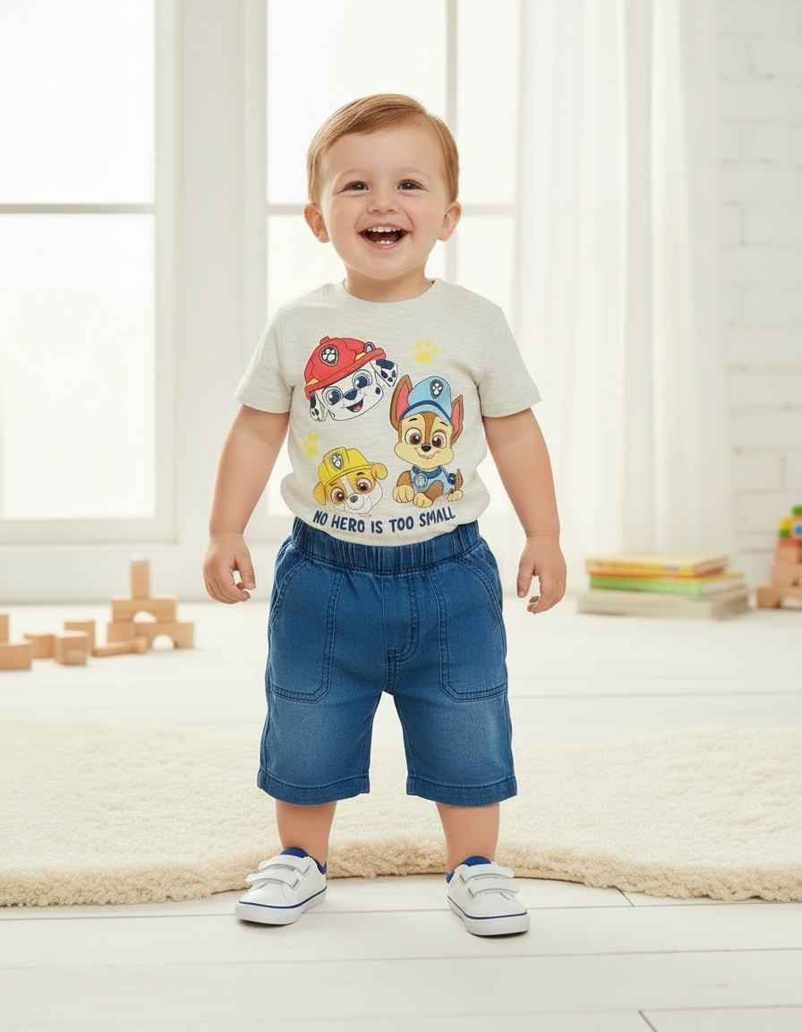 Set conjunto 2 piezas bebe niño camisa gris short azul oscuro Paw Patrol N9-PW-115B promo 2x1000