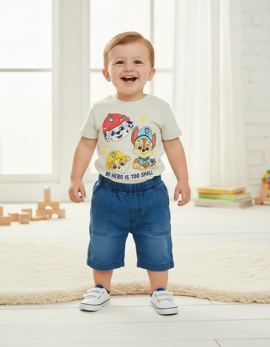 Set conjunto 2 piezas bebe niño camisa gris short azul oscuro Paw Patrol N9-PW-115B promo 2x1000