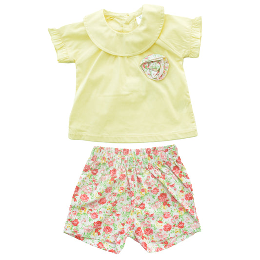 Set conjunto 2 piezas bebe niña camisa amarilla falda floreada 216-W24-2838 tinytots