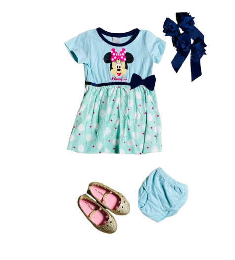 Vestido celeste verde Minnie Disney bebe niña D10-MI-1288B