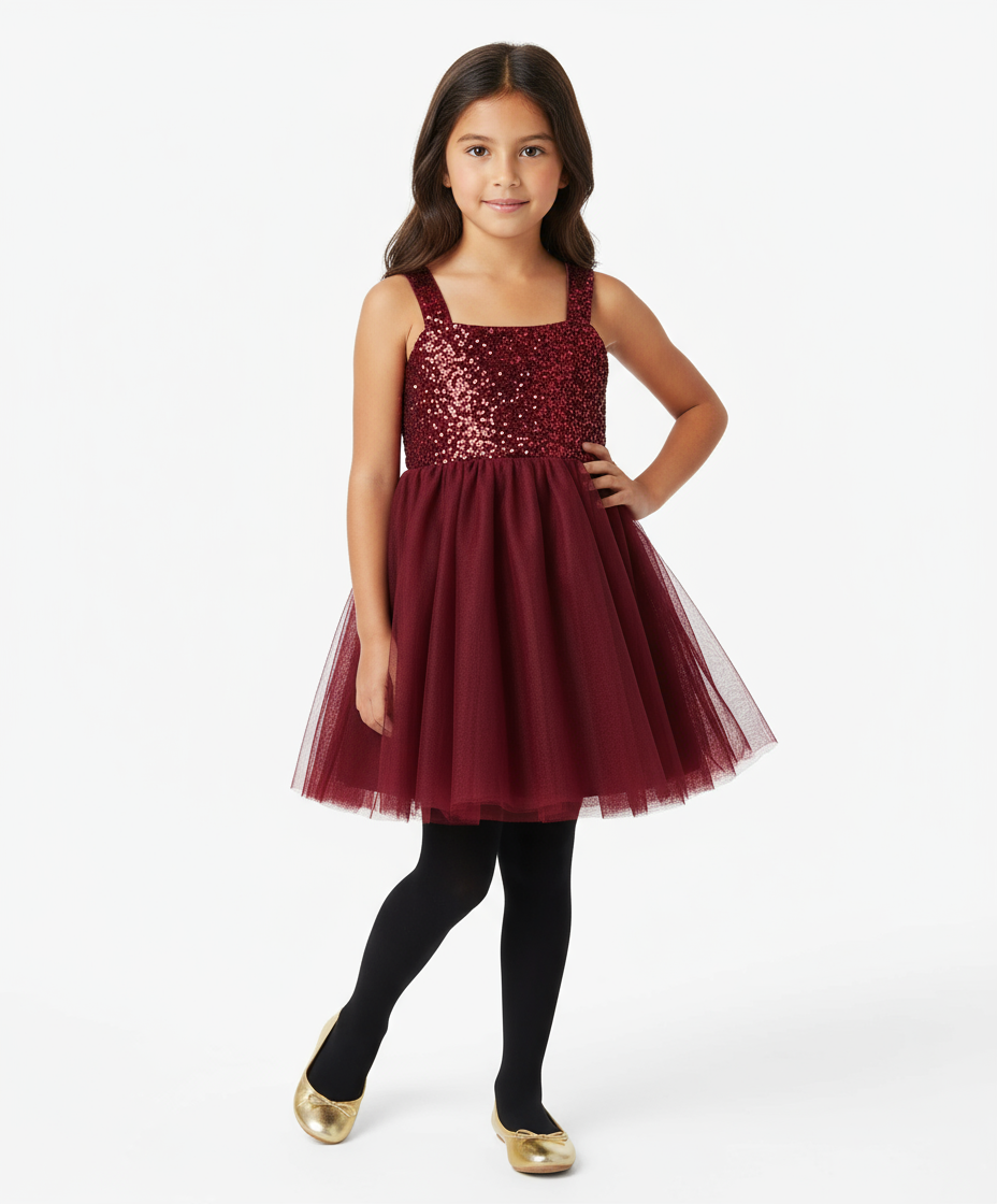 Vestido gala rojo vino lentejuelas childrens place