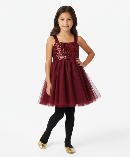 Vestido gala rojo vino lentejuelas childrens place