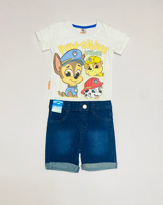 Set conjunto 2 piezas bebe niño camisa blanca short azul oscuro Paw Patrol N9-PW-105B