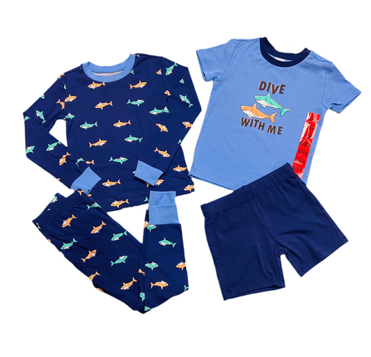 Pijama Set 4 piezas azul tiburones niño
