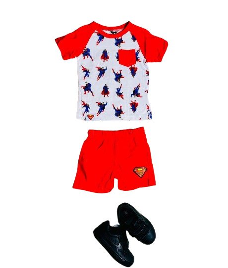 Set 2 piezas short rojo superman bebe niño