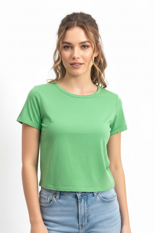 Camisa dama crop top basic Verde Lima algodón camiseta  CTD1154-10 395280 promo 4x1000
