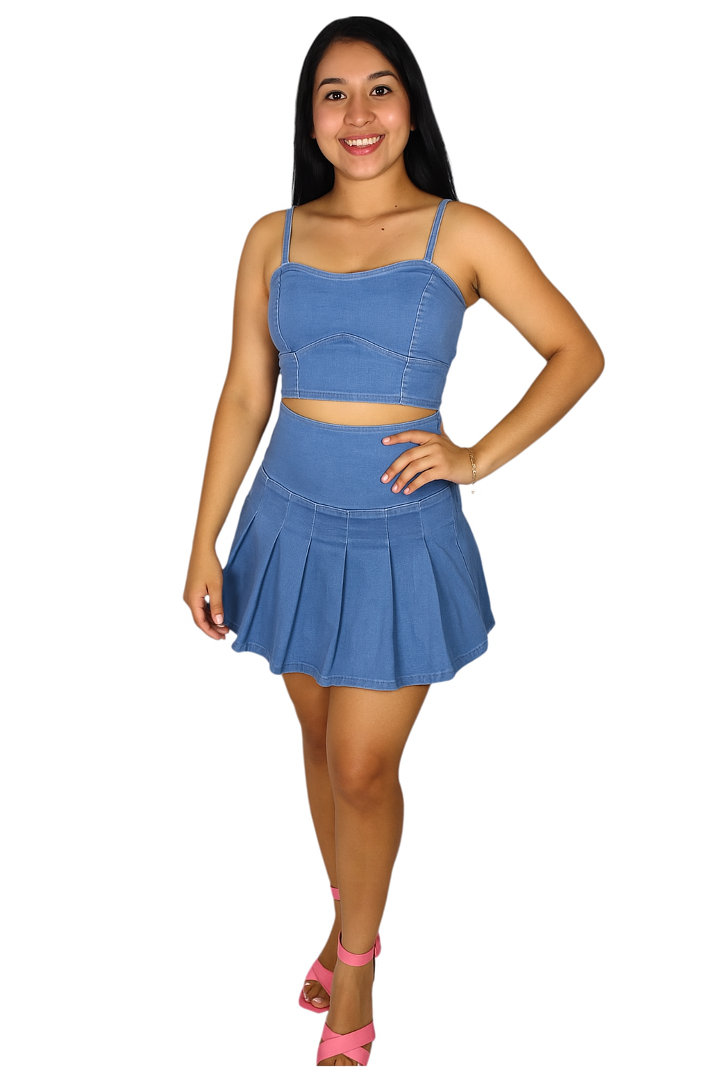 Set dos piezas falda y camisa jeans  dama Azul Claro CSD1192-19 1090790 promo 2x1000