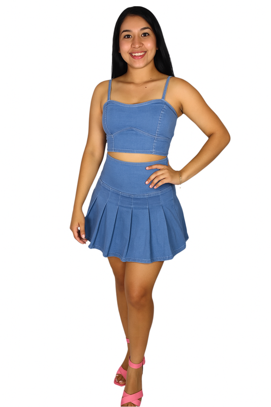 Set dos piezas falda y camisa jeans  dama Azul Claro CSD1192-19 1090790 promo 2x1000
