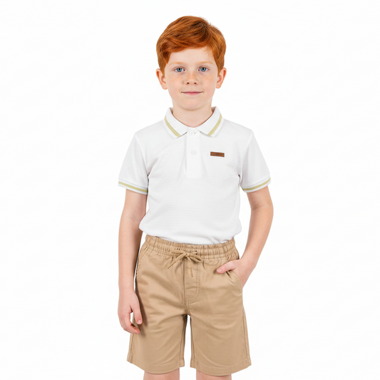 Set 2 piezas niño quimby short beige y camisa blanca polo 34274-000101