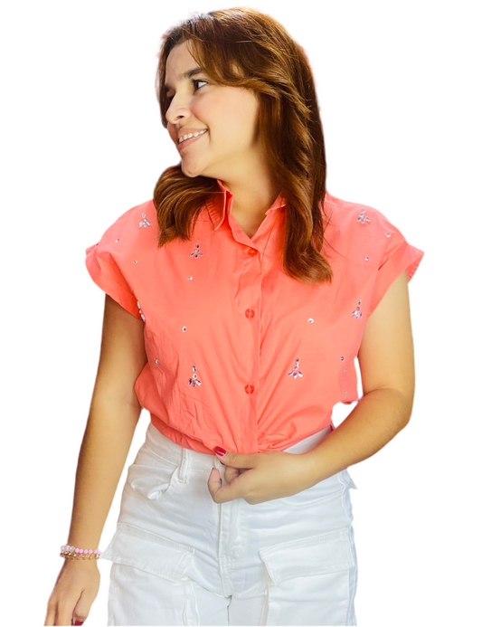 Camisa Blusa Dama top elástico naranja CTD1198-19 490360