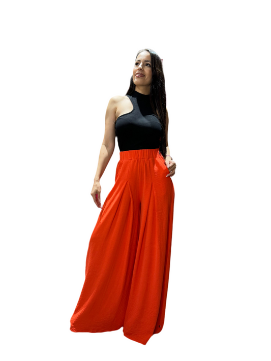 Pantalon dama ancho wide leg mujer CPD1068-63 590395 anaranjado