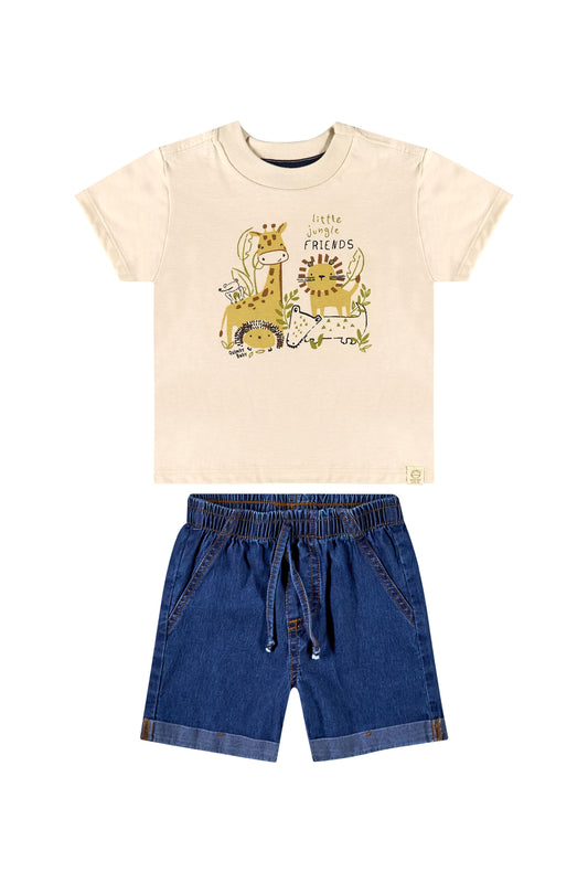 Set 2 piezas quimbybaby bebé Niño 34268 short jeans camiseta safari