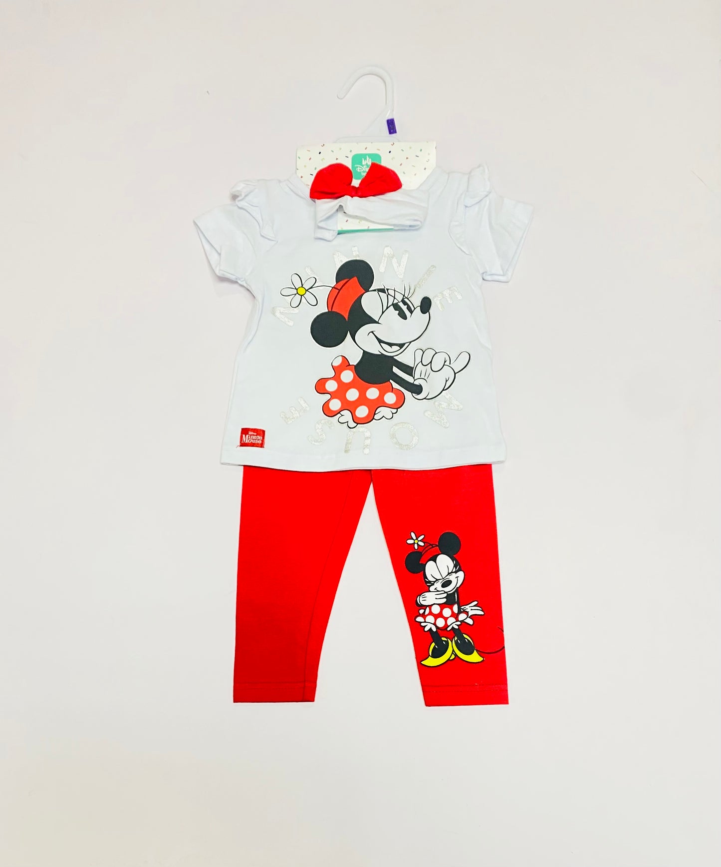 Set conjunto 2 piezas Minnie niña camisa blanca pantalon rojo D9-MI-1290B