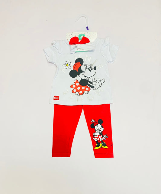 Set conjunto 2 piezas Minnie niña camisa blanca pantalon rojo D9-MI-1290B