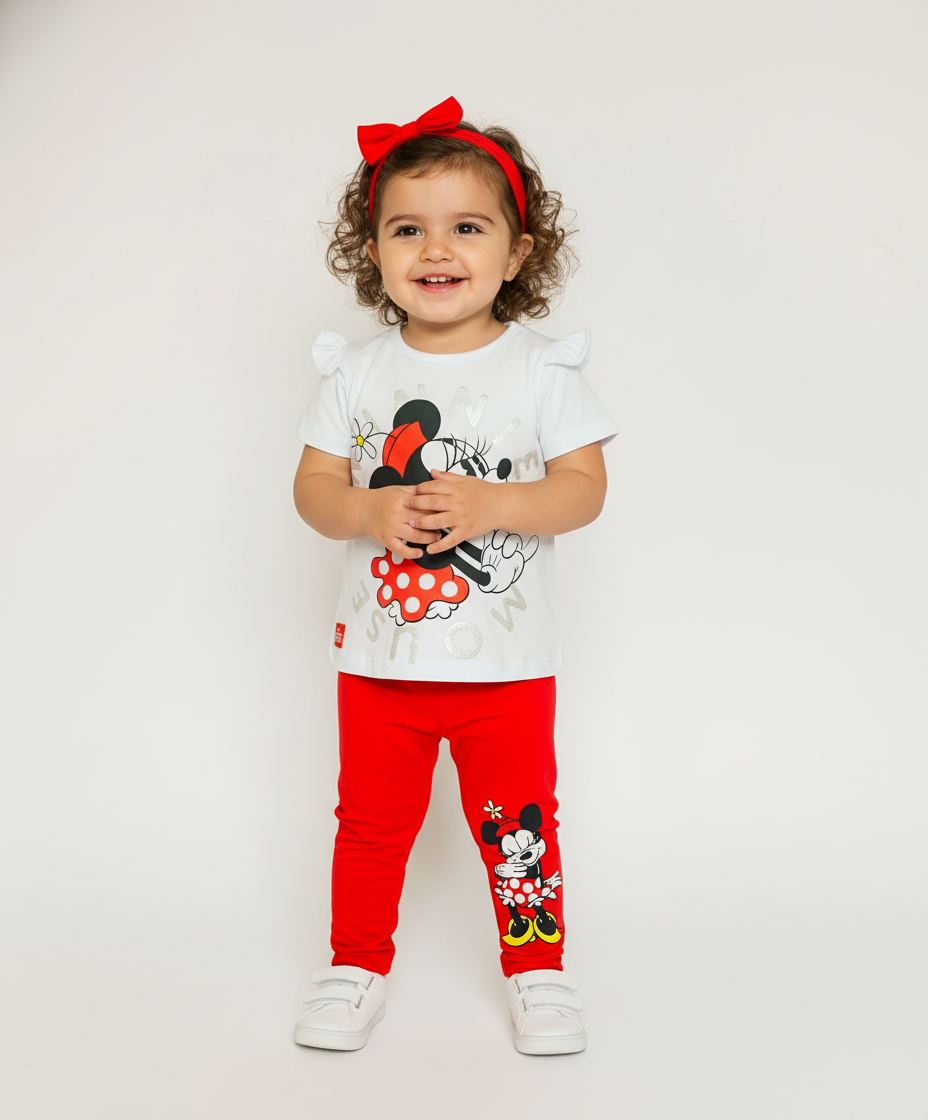 Set conjunto 2 piezas Minnie bebe niña camisa blanca pantalon rojo D9-MI-1290B promo 2x1000