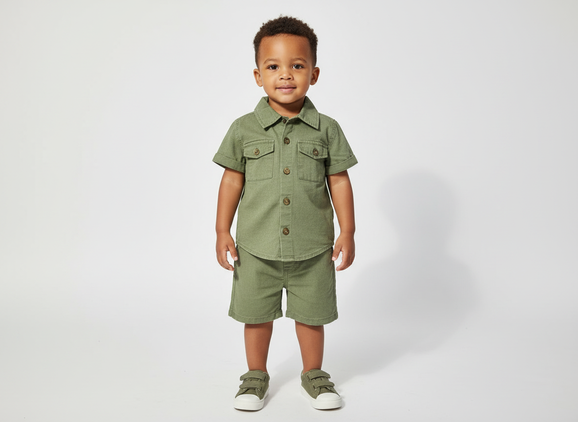 Set conjunto 2 piezas camisa  y short verde bebe niño sa25061645107550108