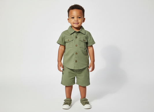Set conjunto 2 piezas camisa  y short verde bebe niño sa25061645107550108