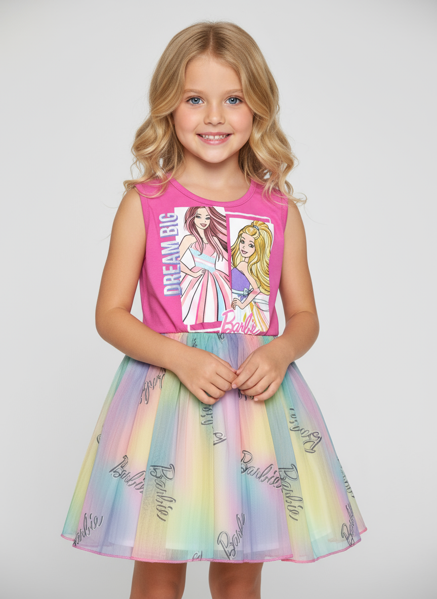 Vestido rosado multicolor tutu niña Barbie Disney BA-90067