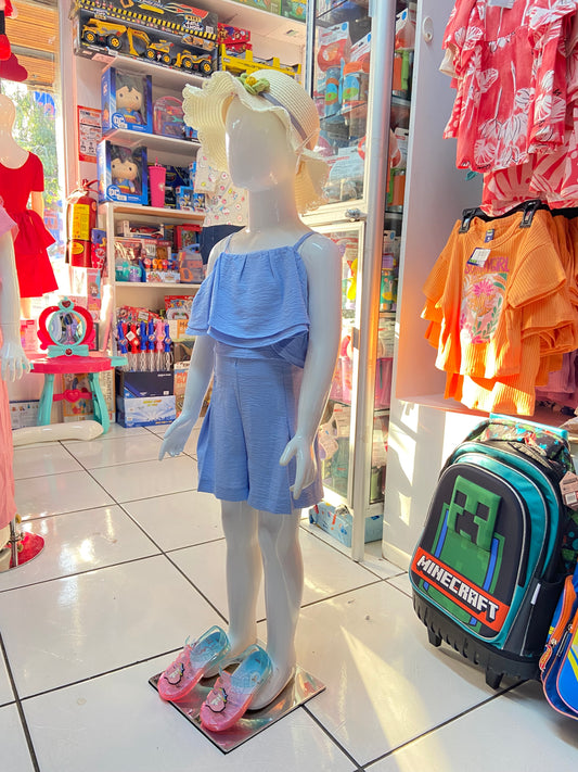 Set 2 piezas azul celeste niña short camisa Chic mi CSG1208-6