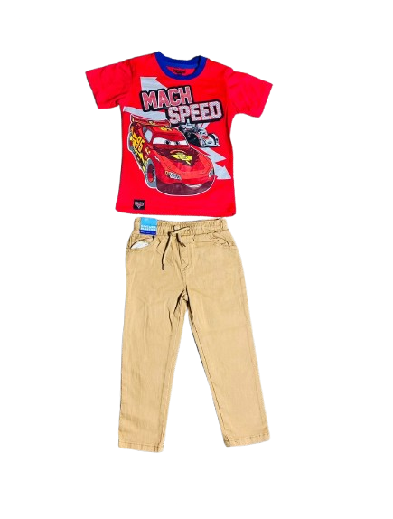 Set 2 piezas Cars pantalón beige niño