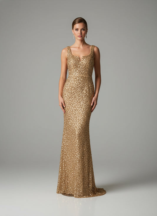 Vestido gala dama dorado