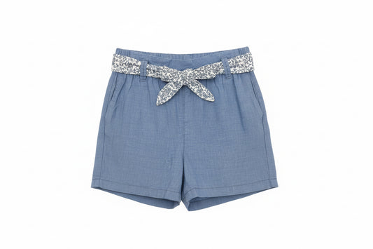 Short azul H&M bebe niña faja flores