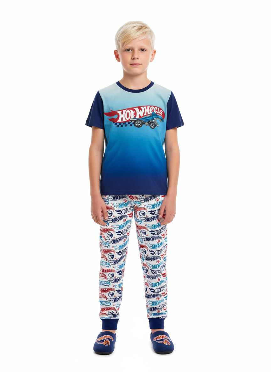 Pijama camisa azul oscuro pantalon blanco niño Hotwheels HW-91267