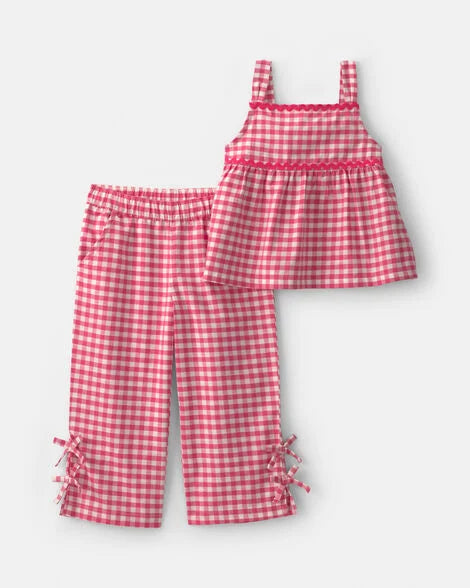 Set conjunto 2 piezas camisa pantalon rojo cuadros niña Carters 2V348910