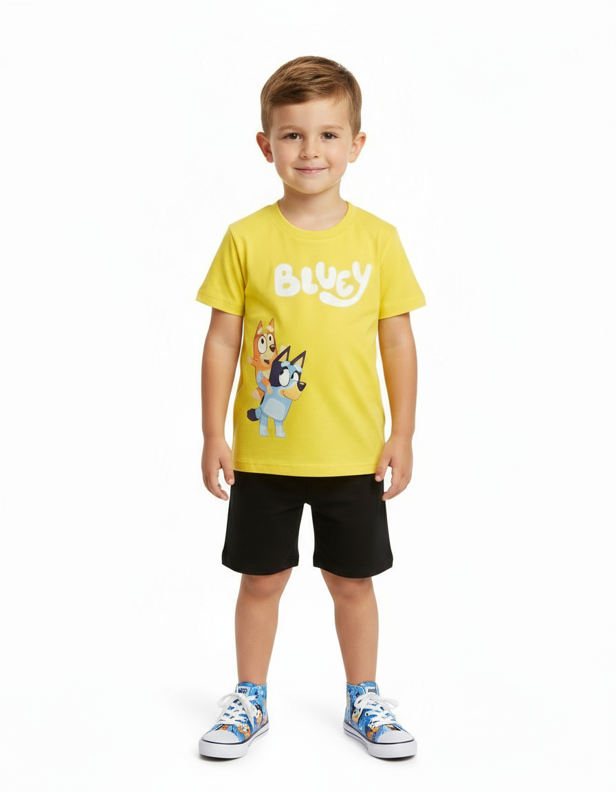 Set Conjunto BBC Bluey Short Negro Camisa Amarillo St Jacks Niño 3000174001