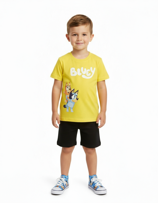 Set Conjunto BBC Bluey Short Negro Camisa Amarillo St Jacks Niño 3000174001