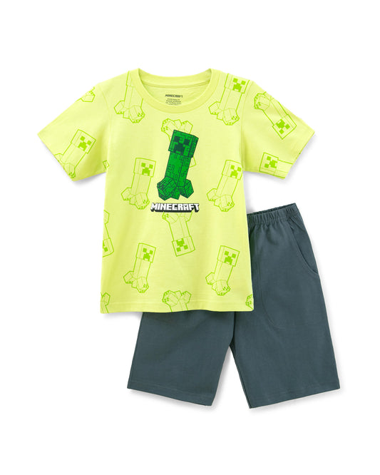 Set conjunto 2 piezas camisa verde short gris Minecraft niño St Jacks 3000180101