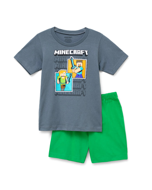 Set conjunto 2 piezas camisa gris short verde niño Minecraft St Jacks 3000181301