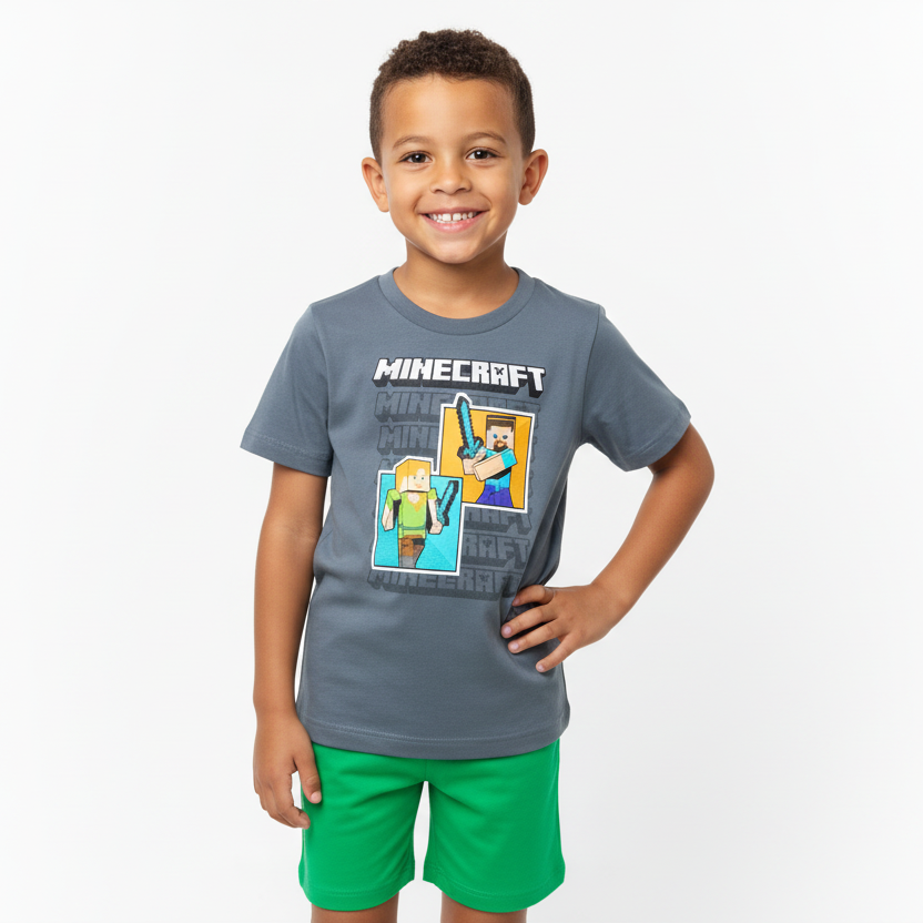 Set conjunto 2 piezas camisa gris short verde niño Minecraft St Jacks 3000181301