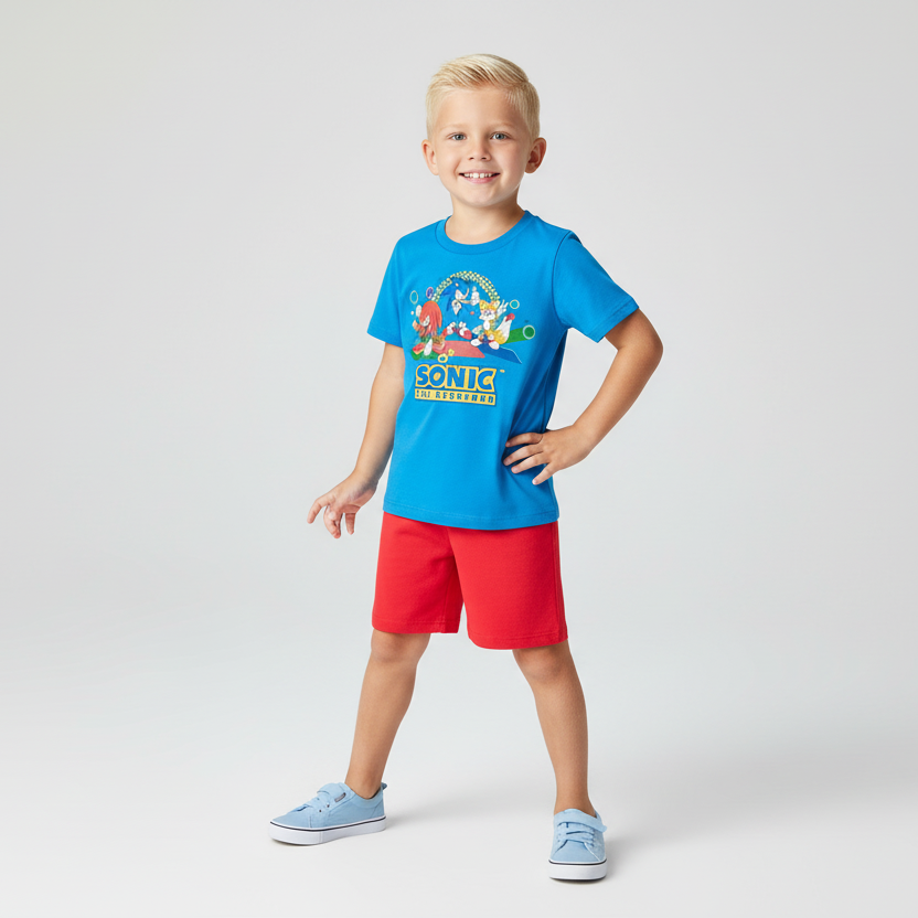 Set conjunto 2 piezas camisa azul celeste short rojo niño Sonic St Jacks 3000181302
