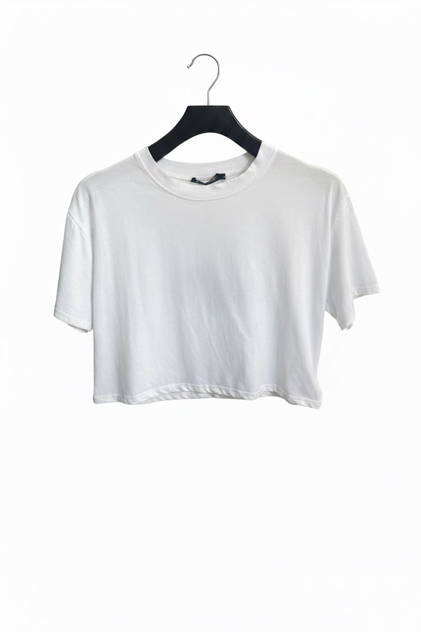 Camisa dama crop top basic Blanco algodón camiseta  CTD1154-1 395280 promo 4x1000